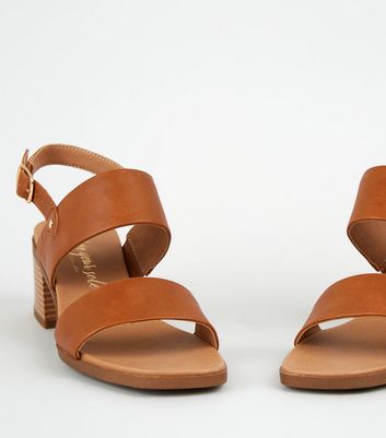 New look tan block heel sandals best sale