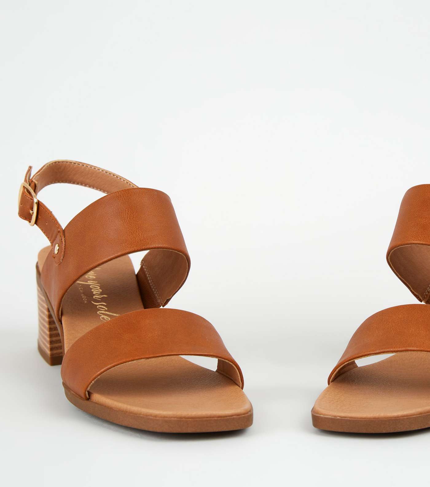 Tan Leather-Look 2 Strap Block Heel Sandals Image 4