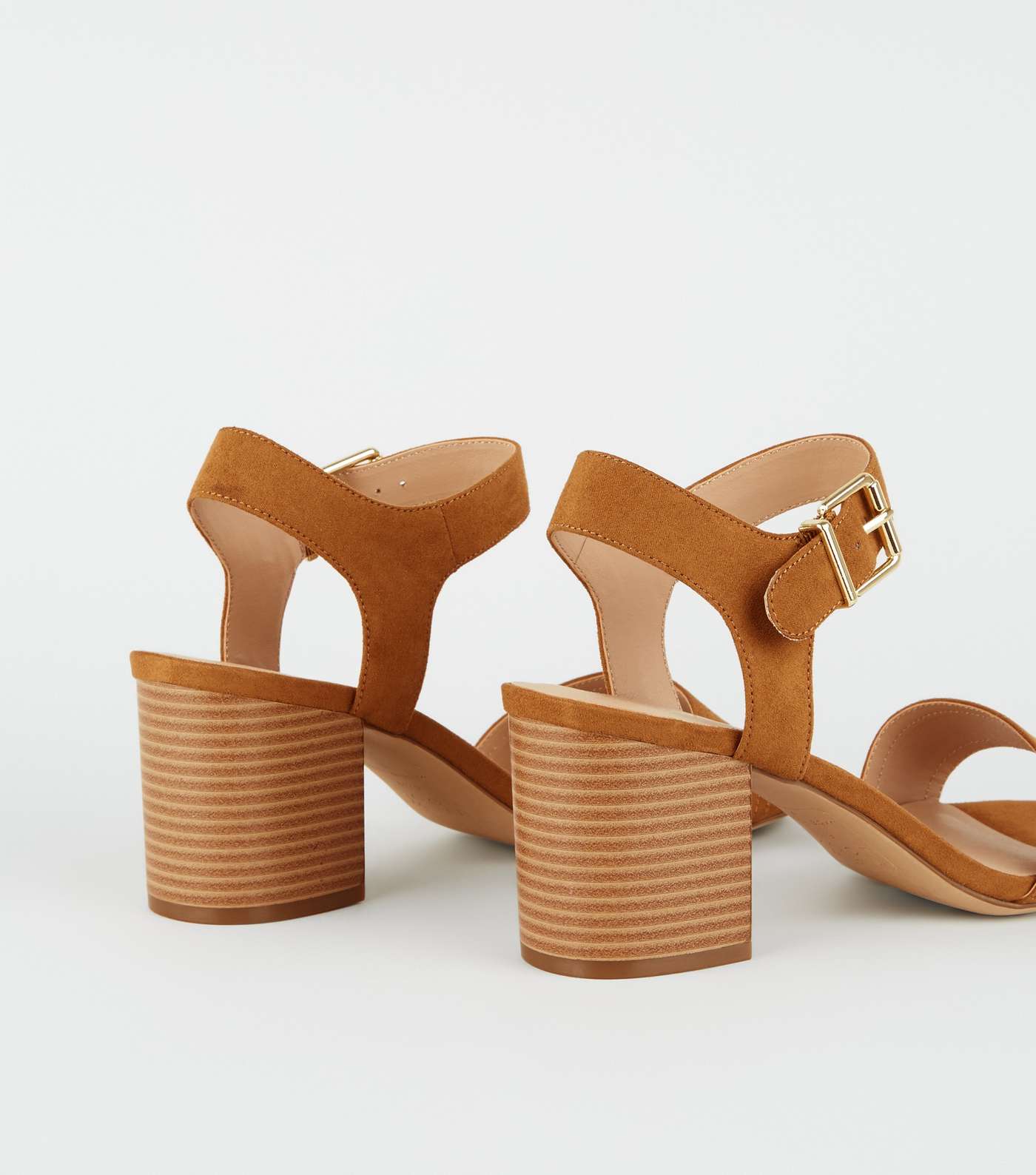 Tan Suedette Wood Block Heel Sandals Image 3