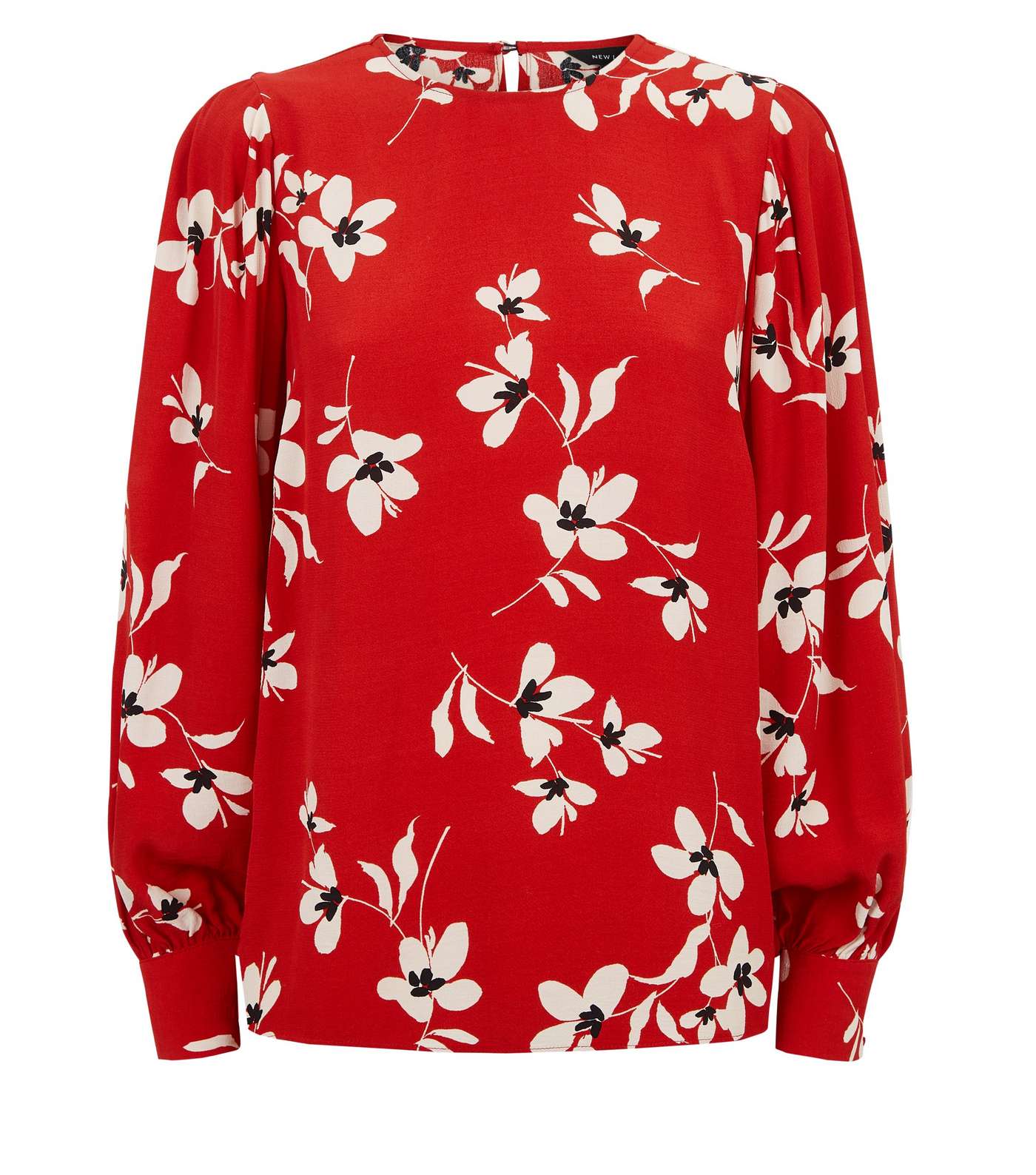 Red Floral Puff Sleeve Blouse Image 4