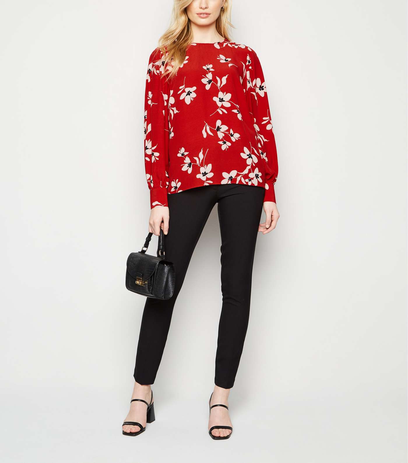 Red Floral Puff Sleeve Blouse Image 2