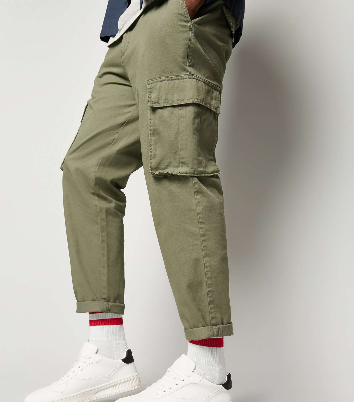 Khaki Cotton Cargo Trousers Image 5