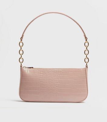 Pale Pink Faux Croc Shoulder Bag | New Look