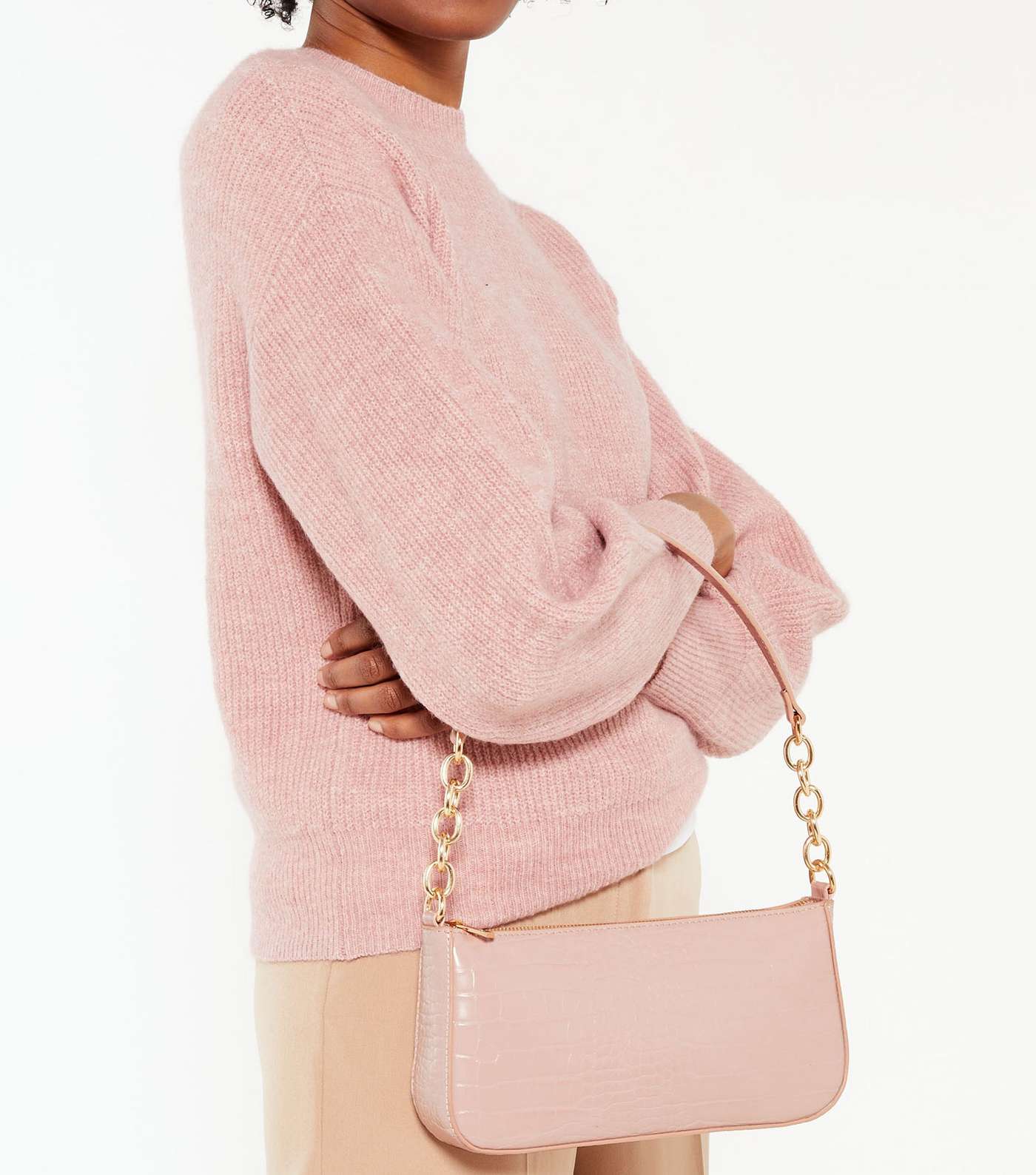 Pale Pink Faux Croc Shoulder Bag Image 2