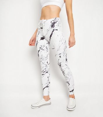 White Marble Print Sports Leggings 