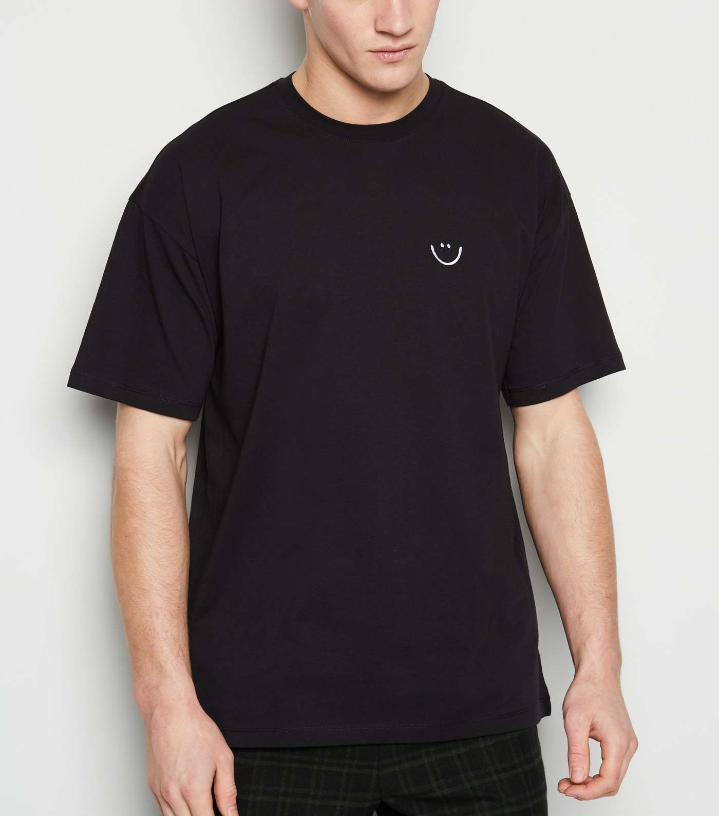 Black Embroidered Smile Oversized T-Shirt