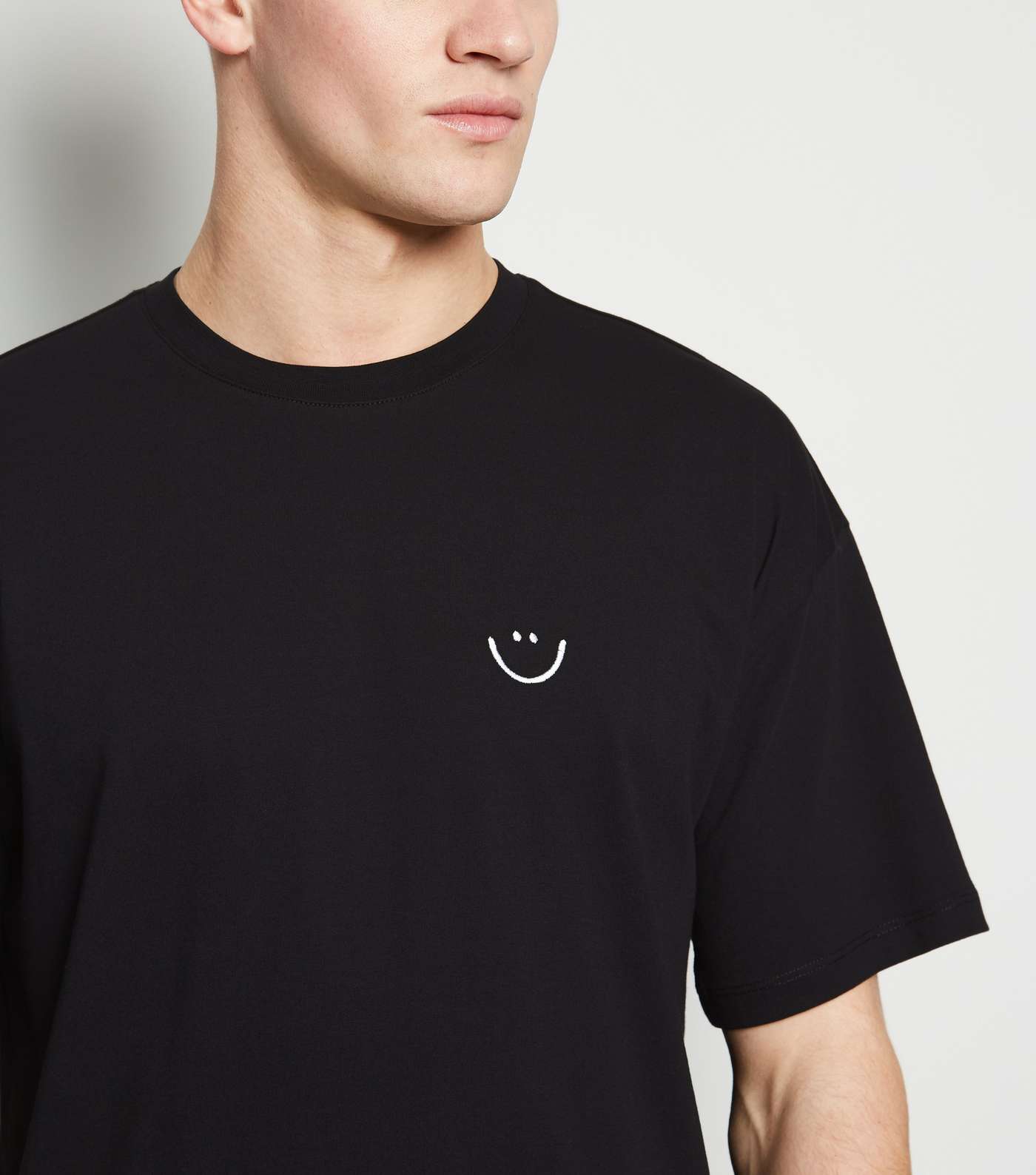 Black Embroidered Smile Oversized T-Shirt Image 5