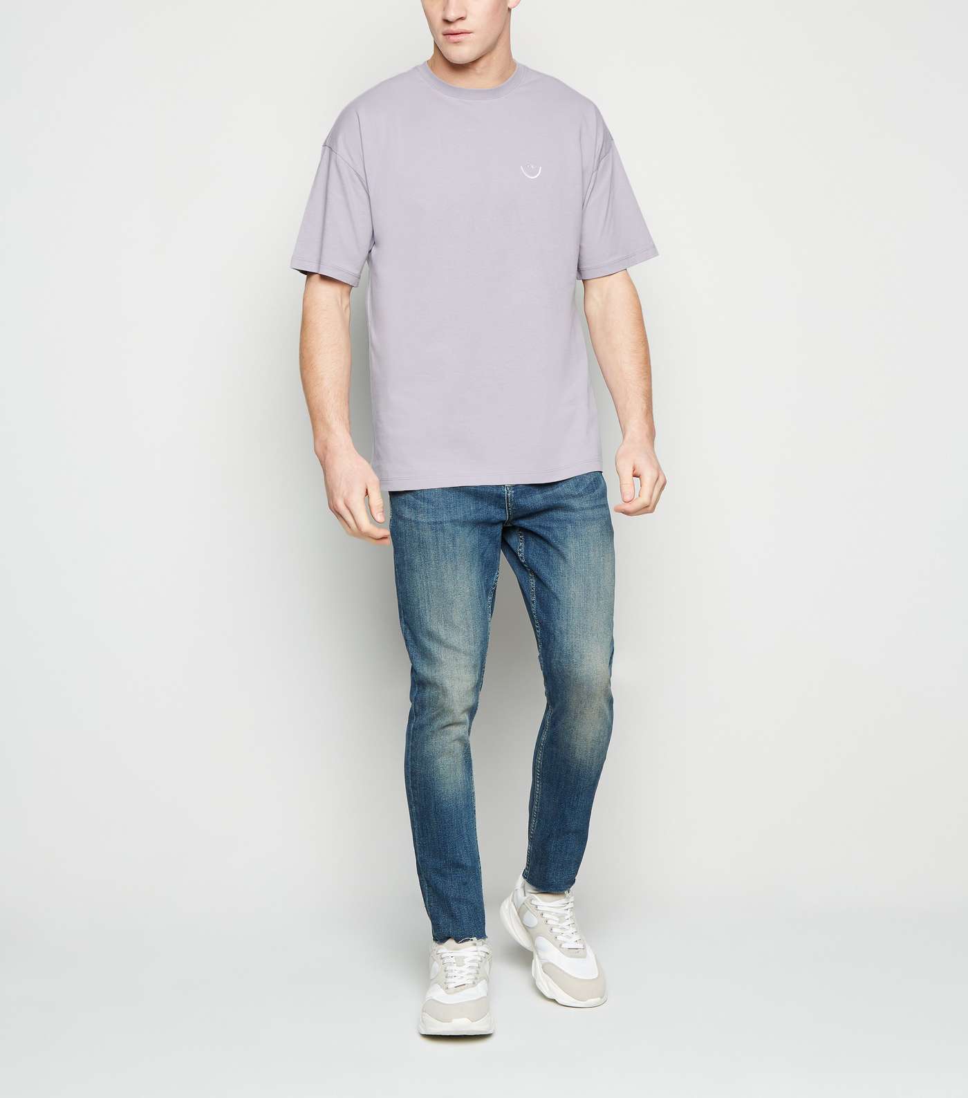 Lilac Embroidered Smile Oversized T-Shirt Image 2