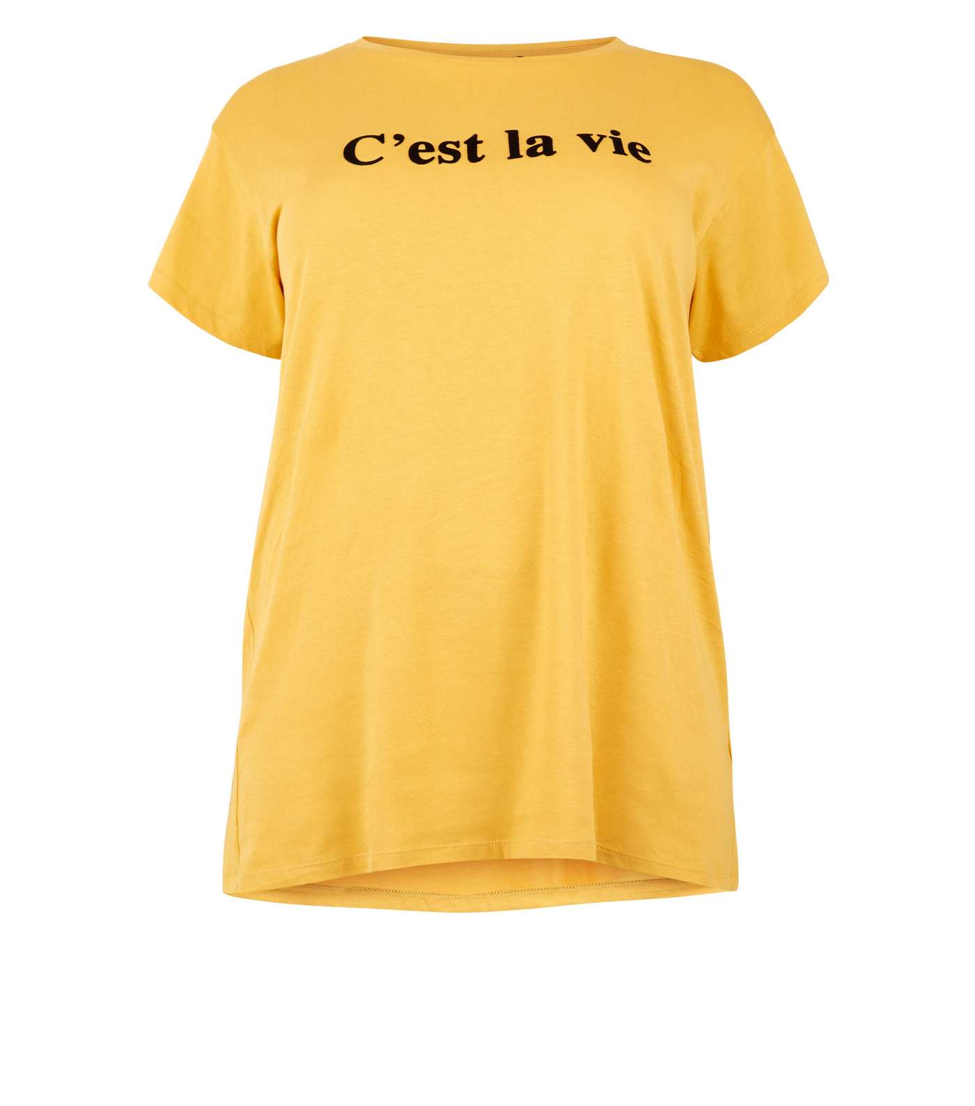Curves Mustard C'est La Vie Slogan T-Shirt Image 4