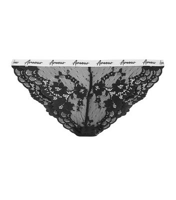 Image of Black Lace Amour Slogan Brazilian Briefs New Look