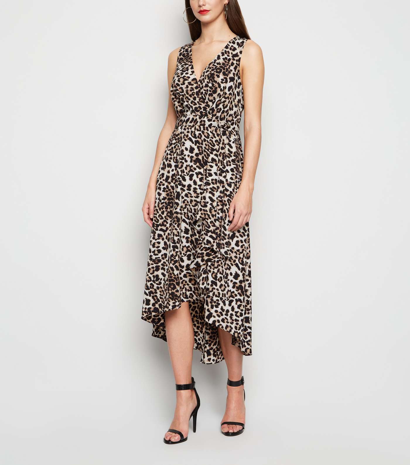 Brown Leopard Print Dip Hem Midi Dress
