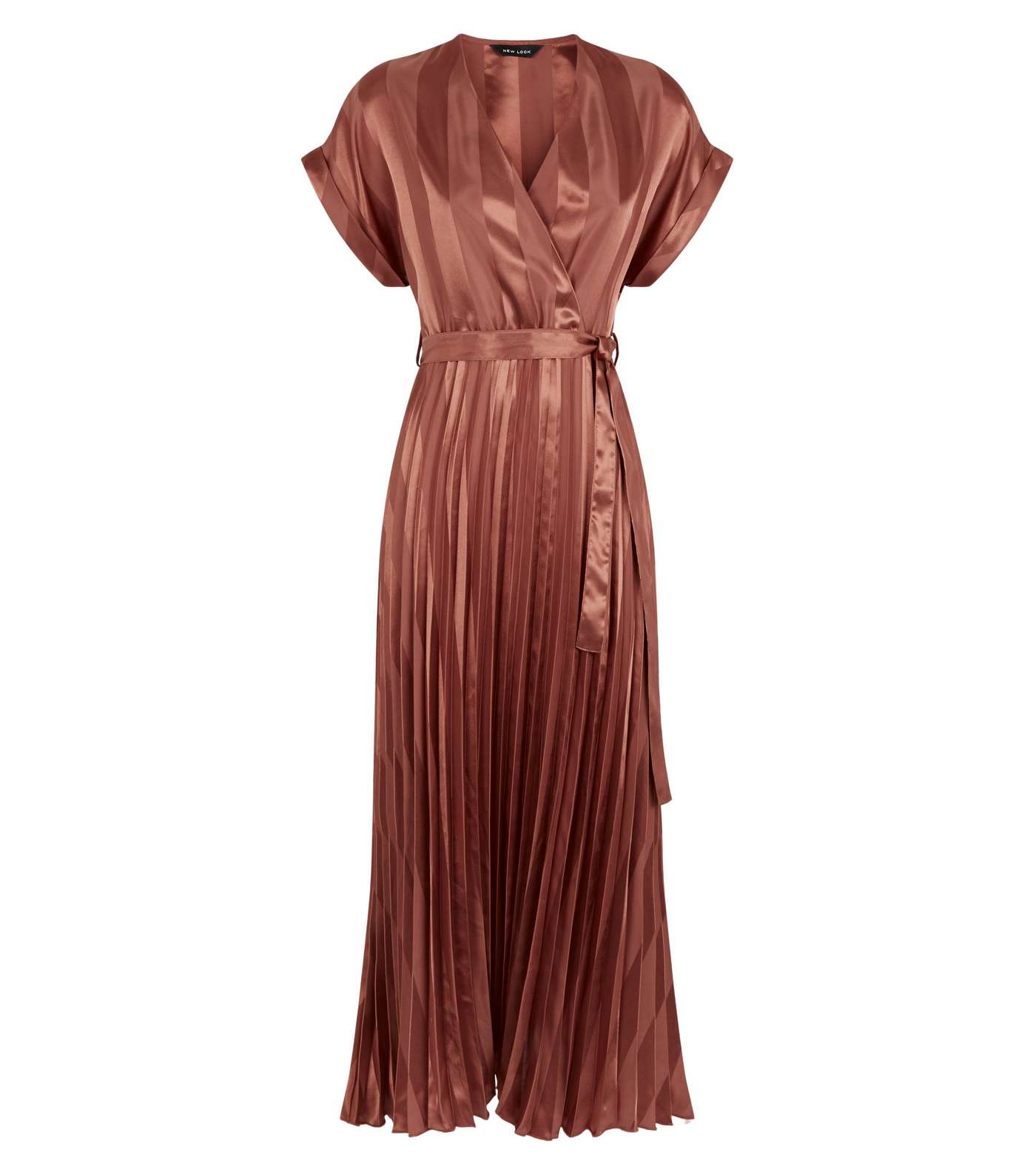 Rust Stripe Satin Pleated Midi Dress Image 4