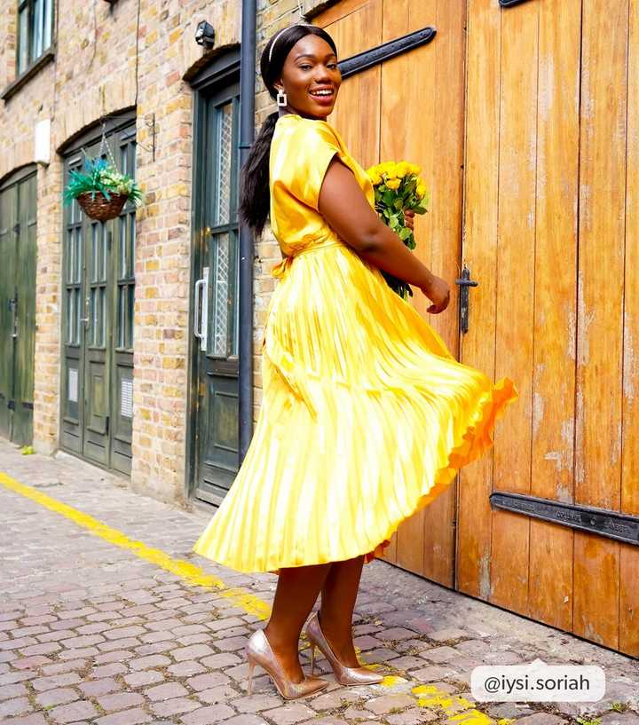 Mustard Stripe Satin Pleated Midi Dress