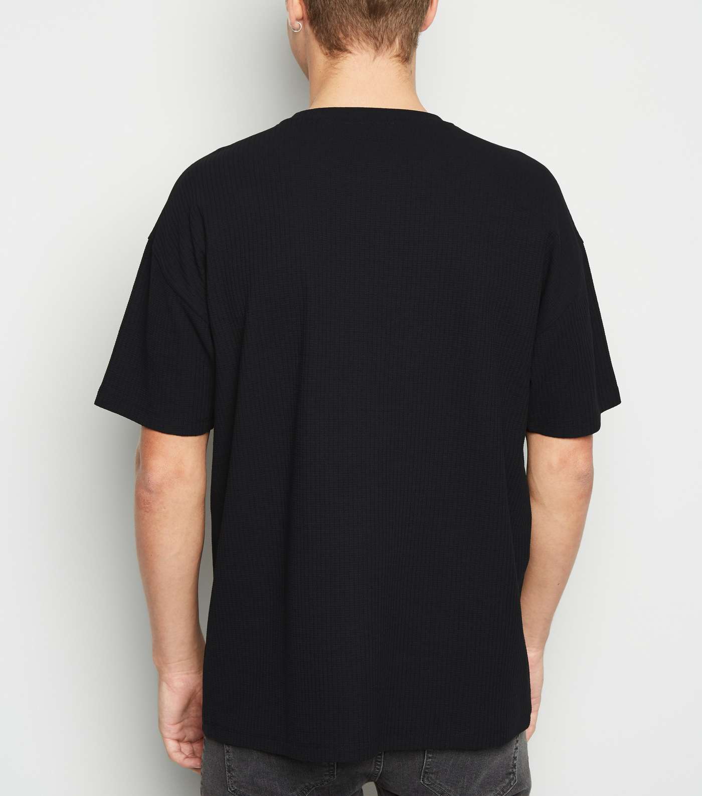Black Textured Grid Oversized T-Shirt Image 3