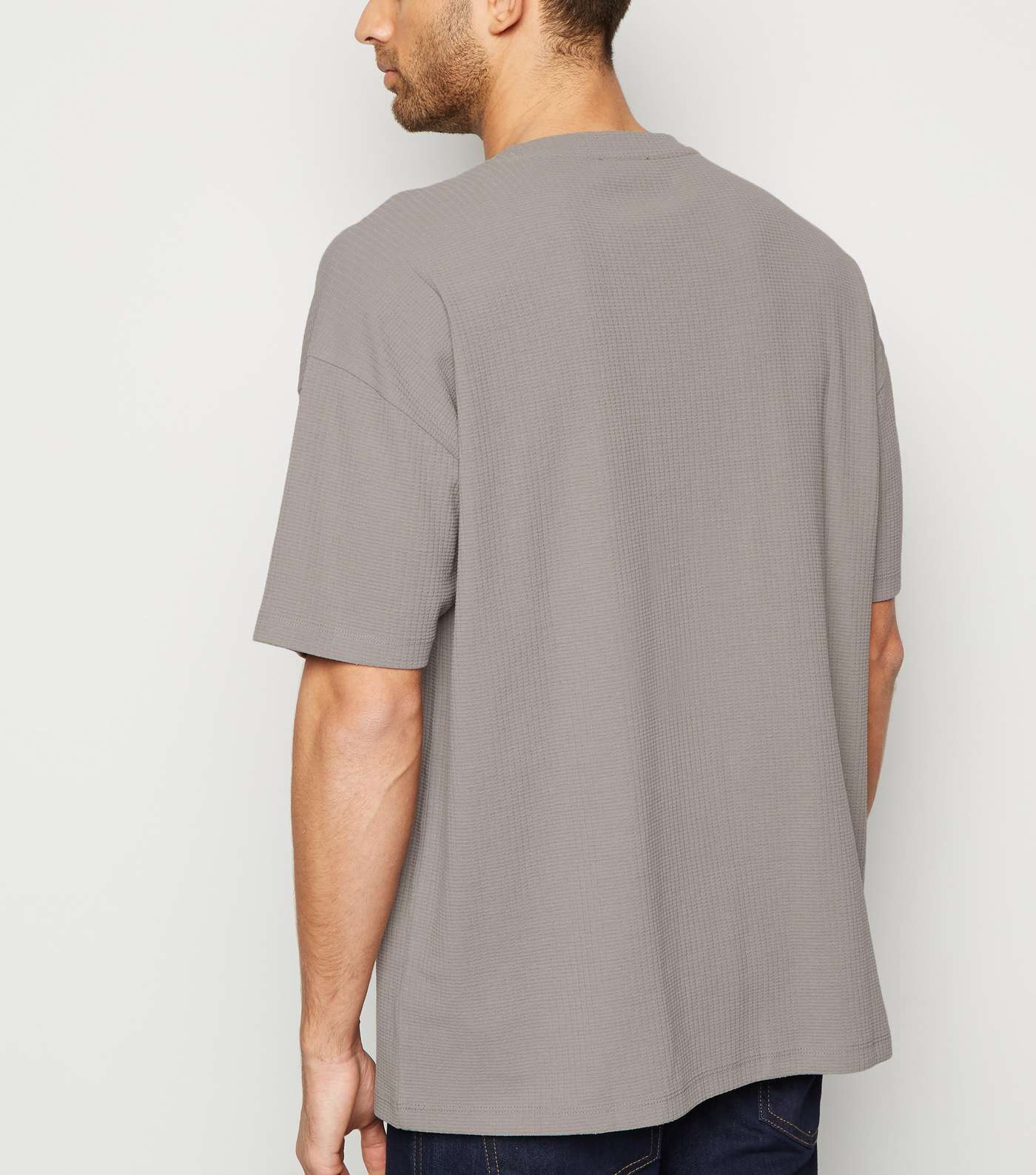 Pale Grey Textured Grid Oversized T-Shirt Image 3
