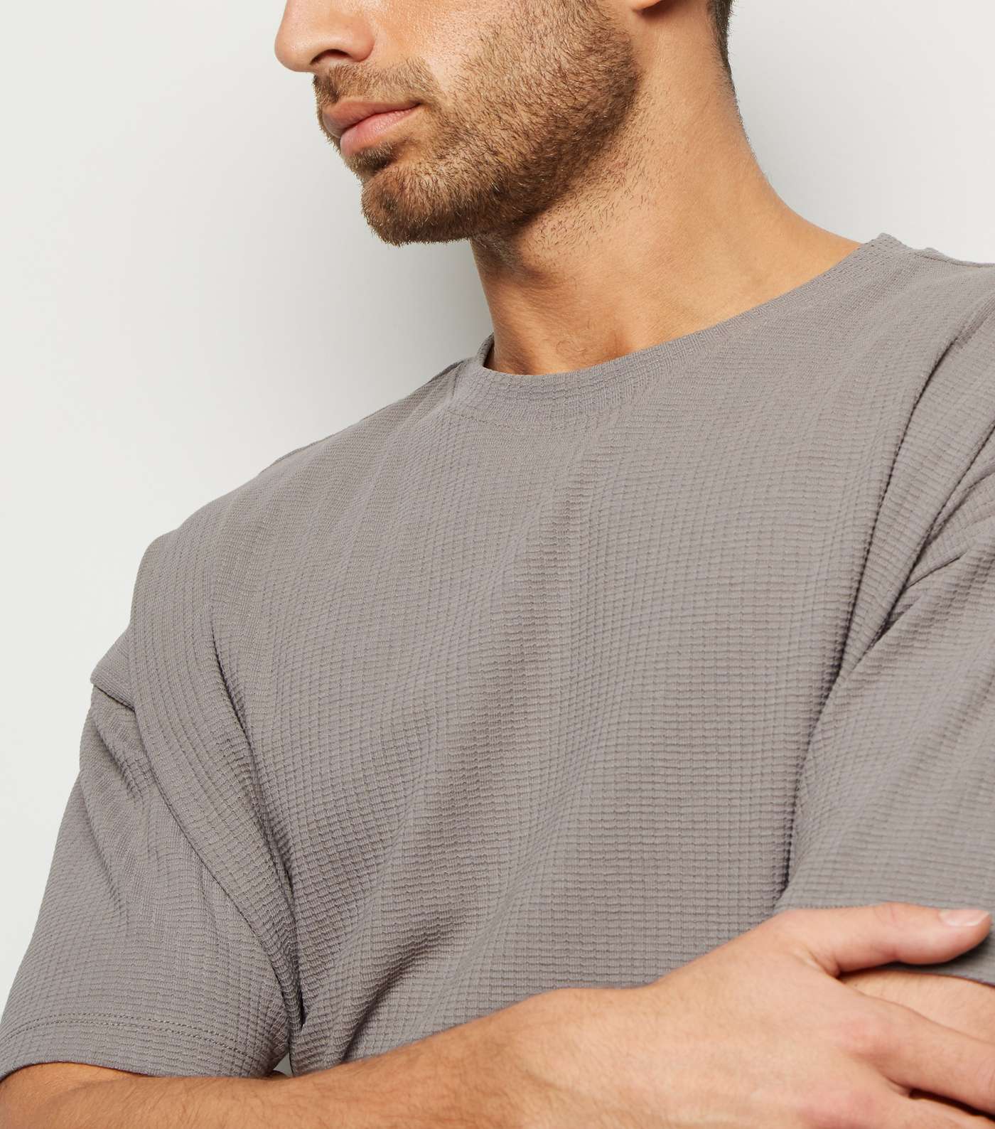 Pale Grey Textured Grid Oversized T-Shirt Image 5