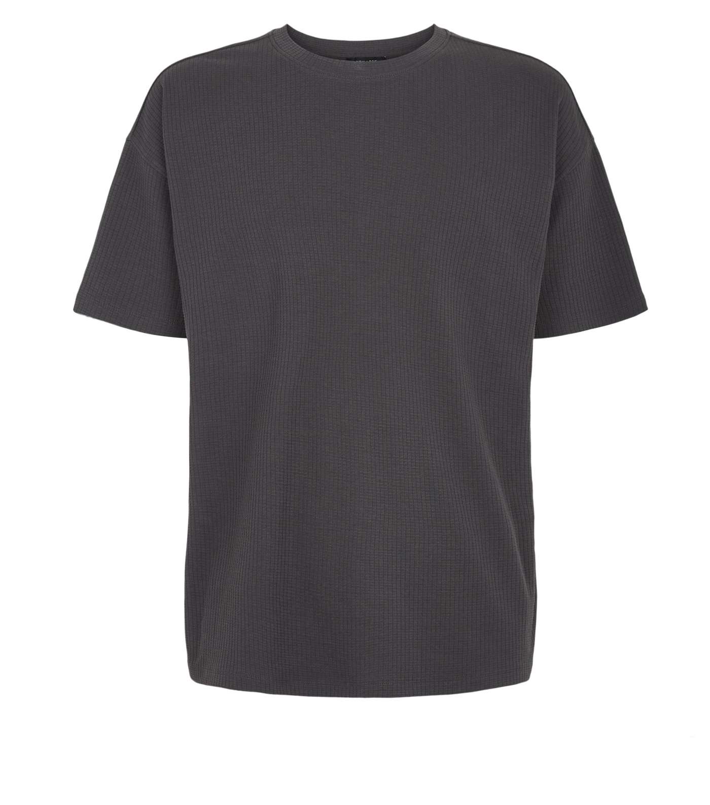 Dark Grey Textured Grid Oversized T-Shirt Image 4