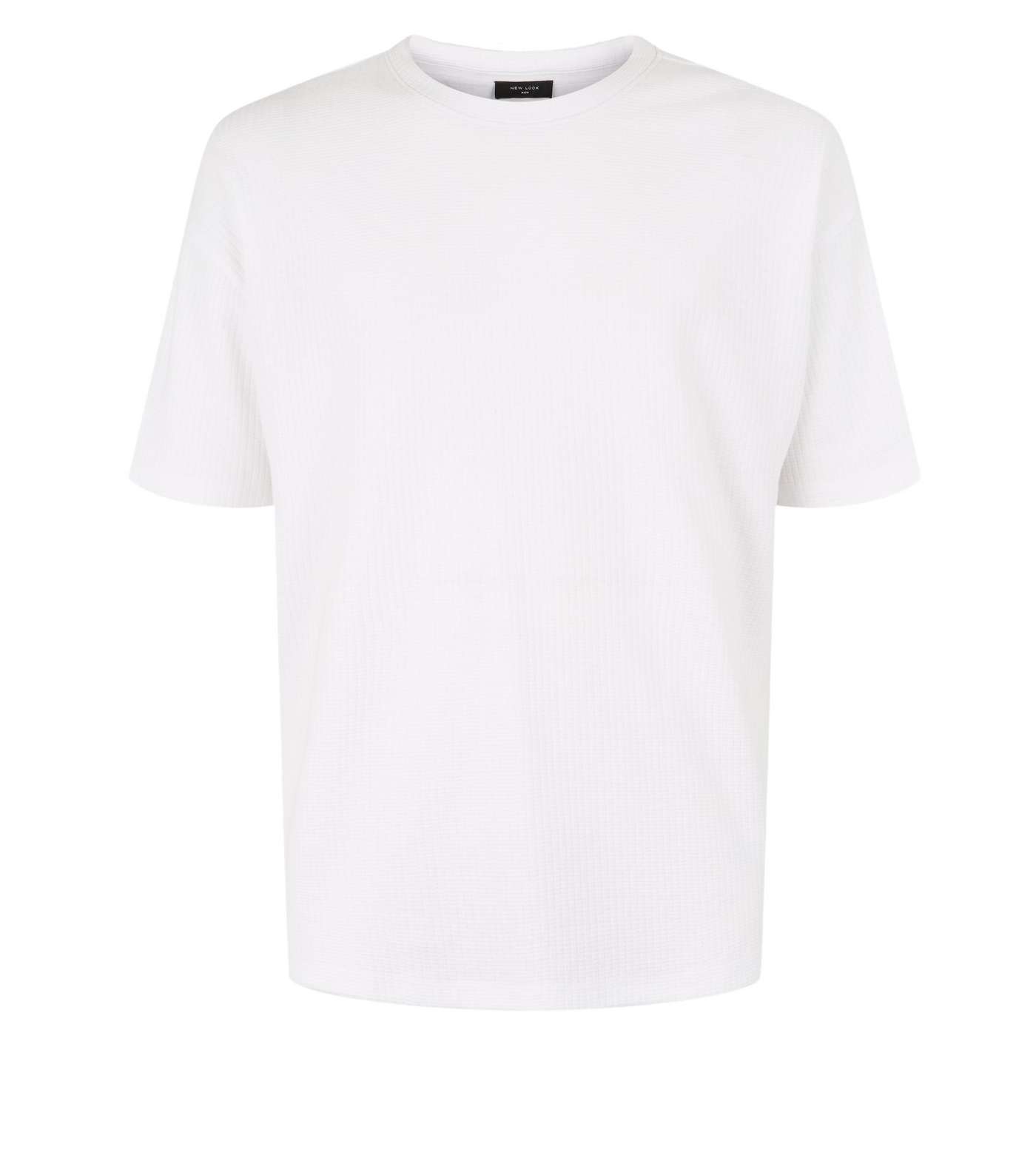 White Textured Grid Oversized T-Shirt Image 4