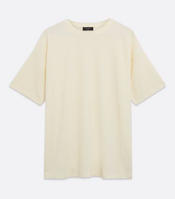 Cream Textured Grid Oversized T-Shirt 