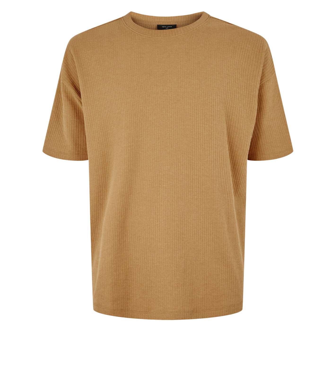 Tan Textured Grid Oversized T-Shirt Image 4