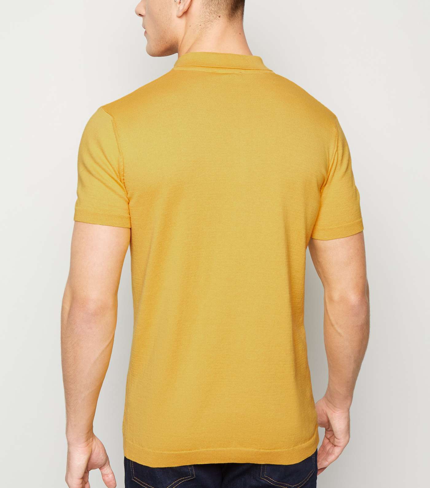 Yellow Cable Knit Button Up Polo Shirt Image 3