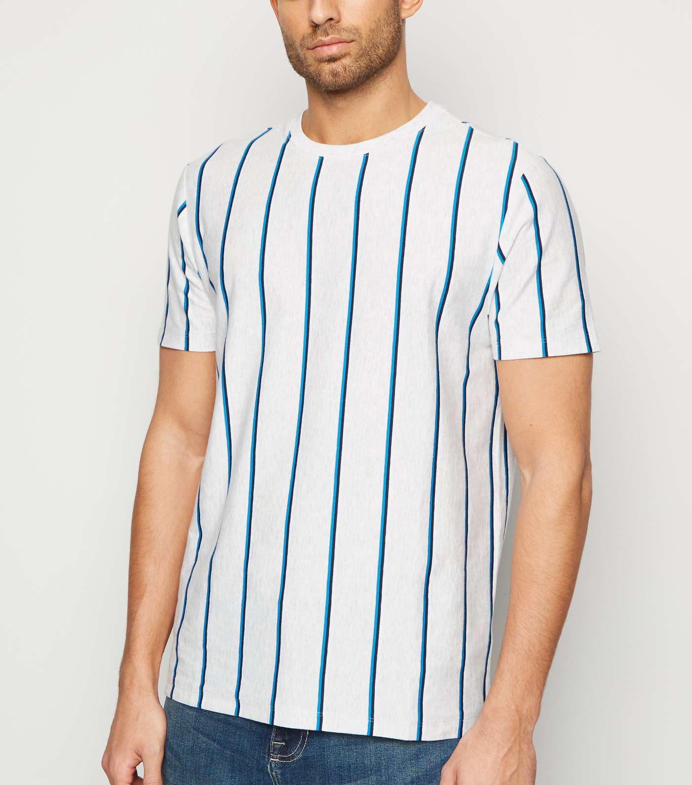 Grey Marl Vertical Stripe Crew T-Shirt