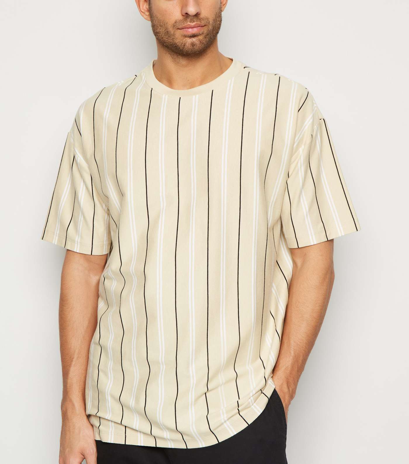 Stone Vertical Stripe Oversized T-Shirt