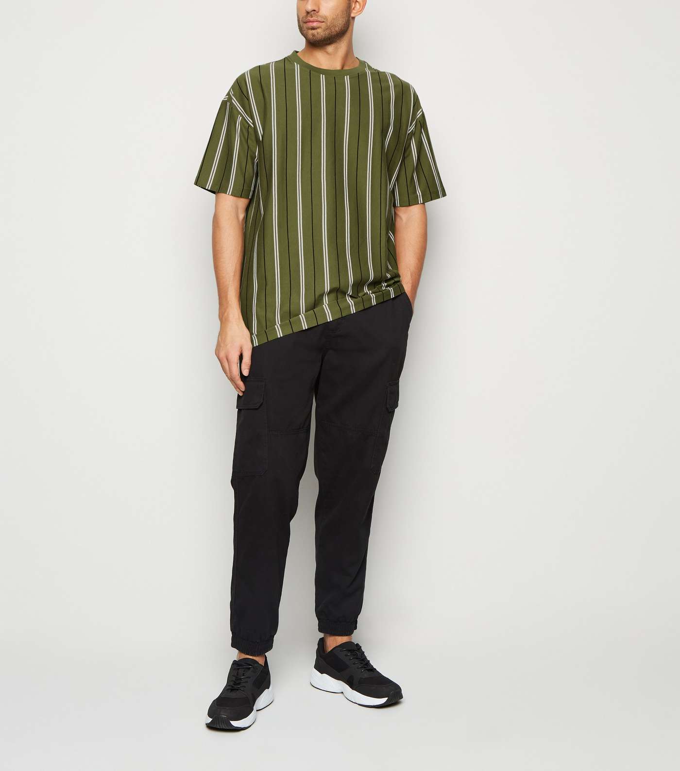 Olive Vertical Stripe Oversized T-Shirt Image 2