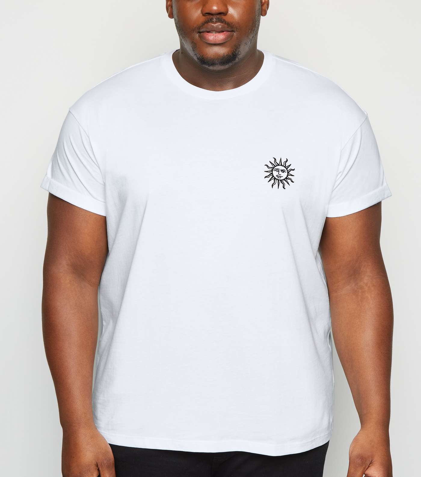 Plus Size White Sun Embroidered T-Shirt