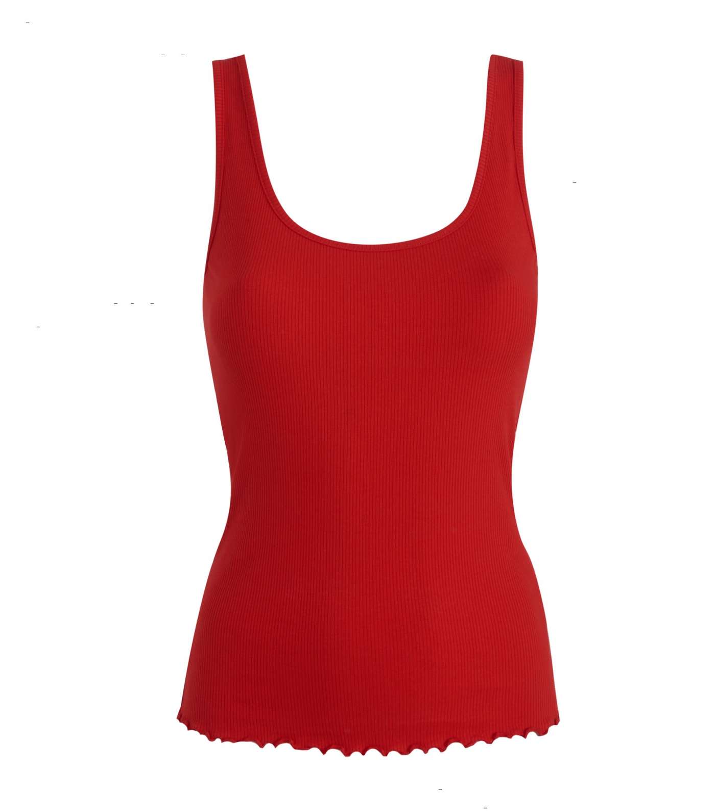 Red Ribbed Frill Scoop Neck Vest