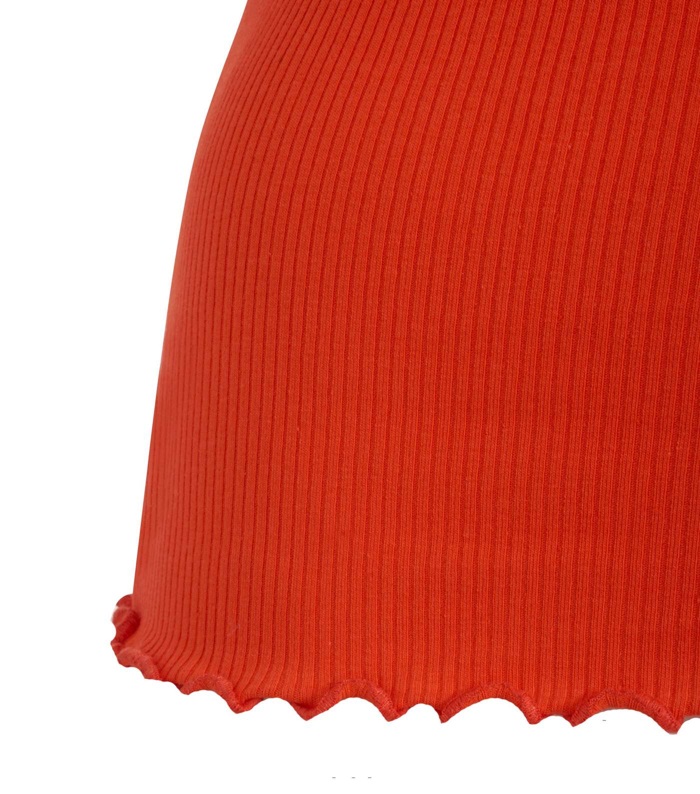 Bright Orange Ribbed Frill Scoop Neck Vest Image 3