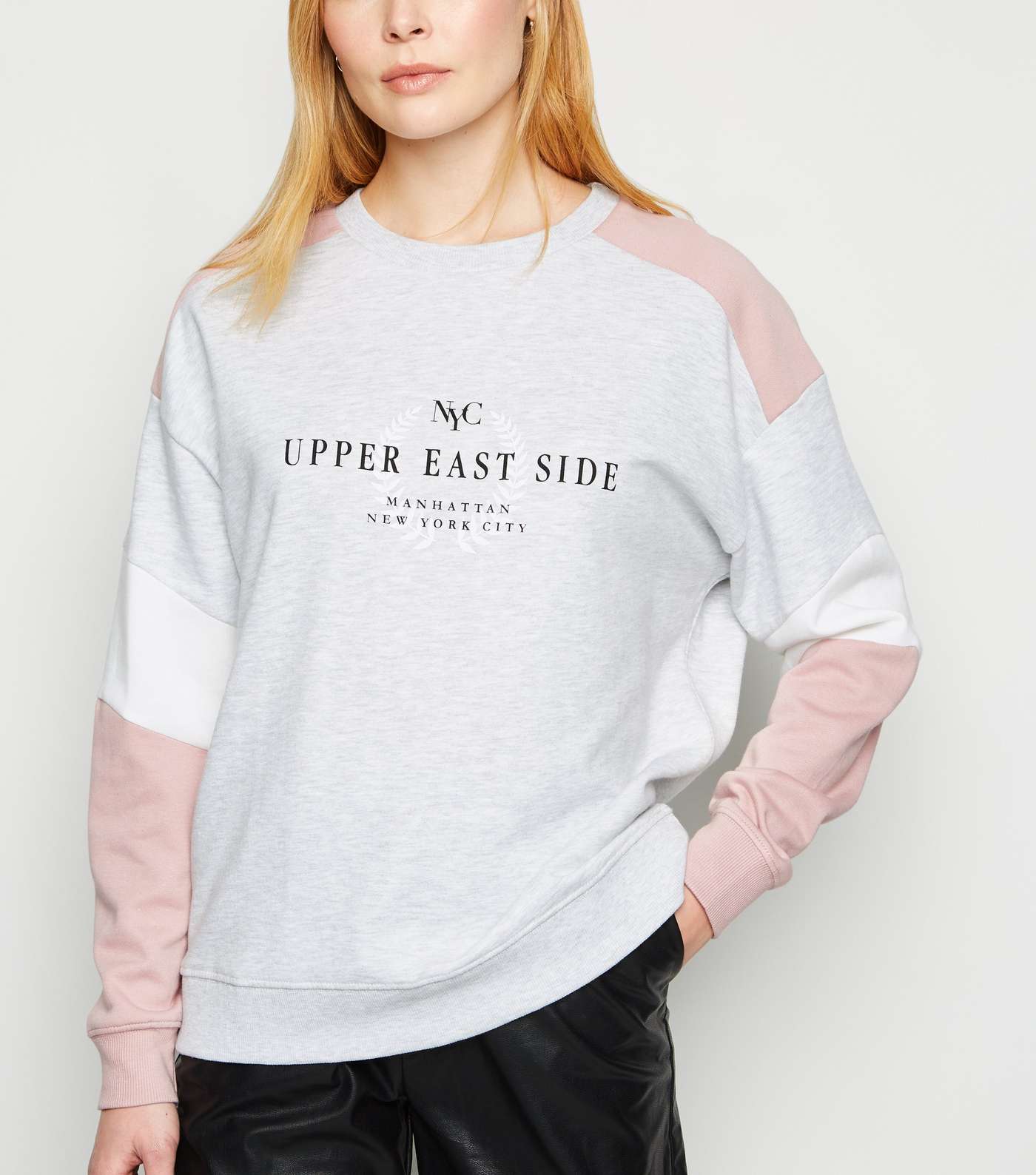 Pale Pink Colour Block Slogan Sweatshirt
