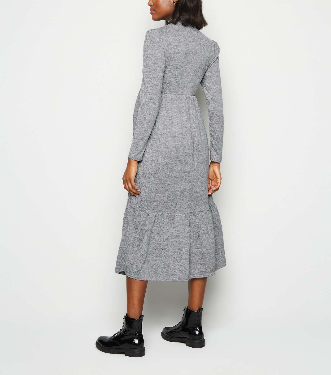 Maternity Grey Fine Knit High Neck Midi Dress Image 3