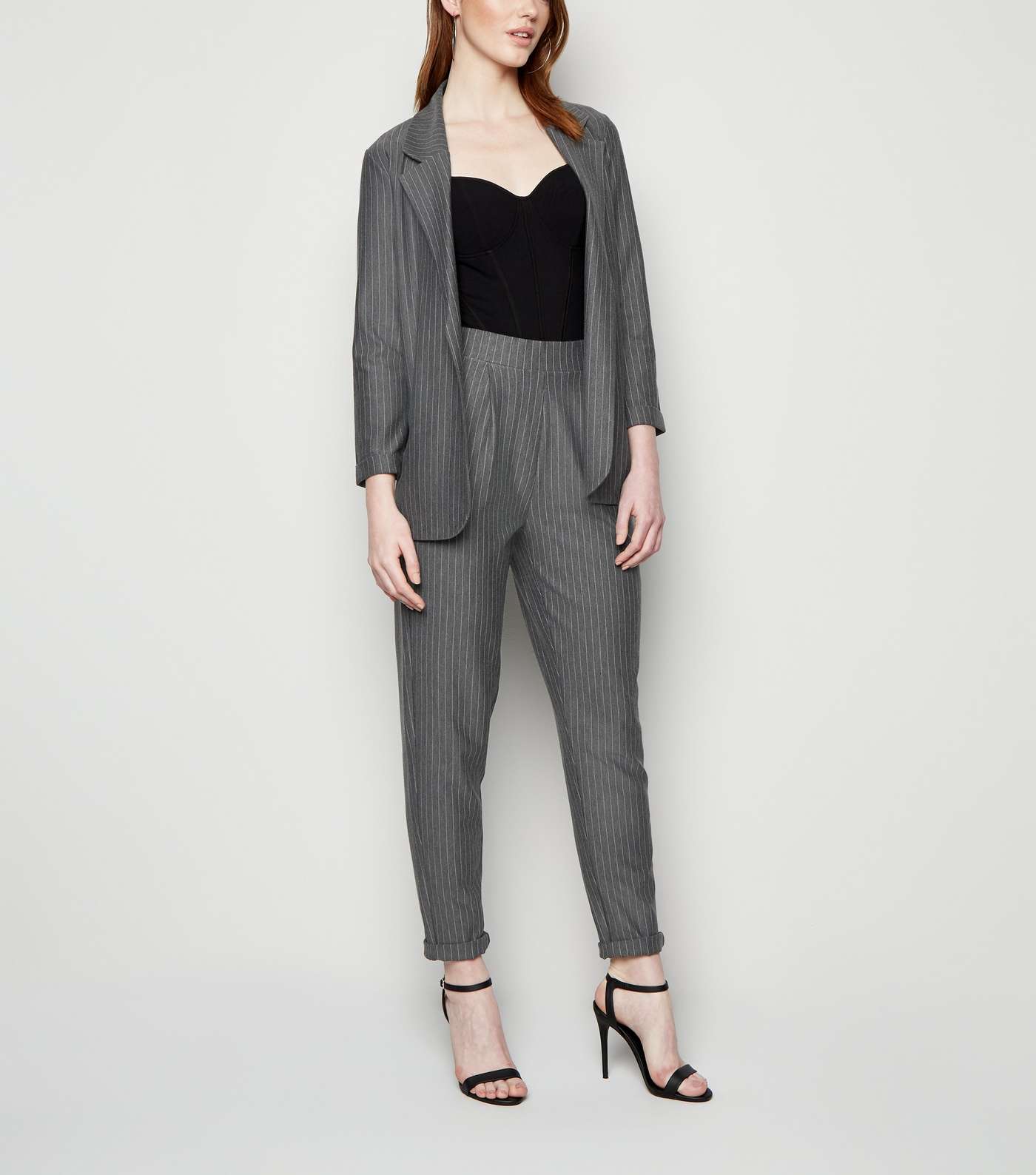 Tall Light Grey Pinstripe Trousers Image 5