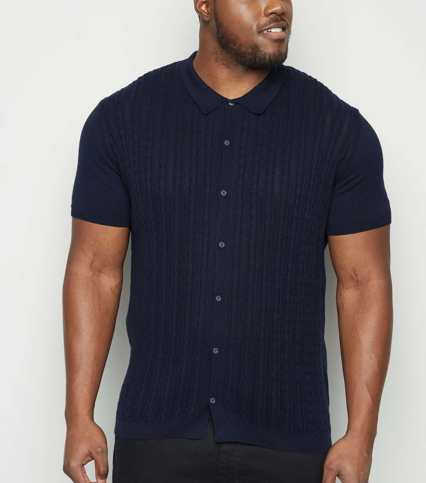 Plus Size Navy Cable Knit Polo Shirt