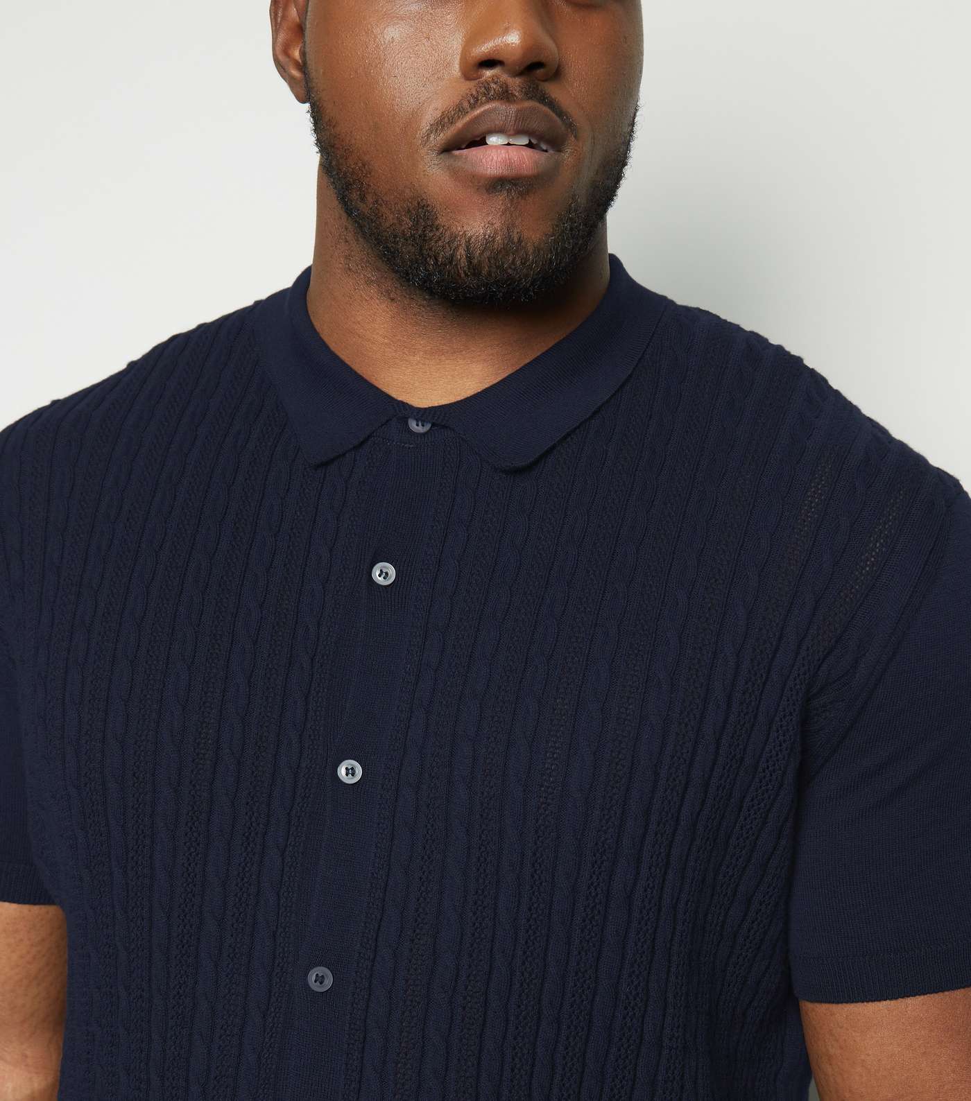 Plus Size Navy Cable Knit Polo Shirt Image 5