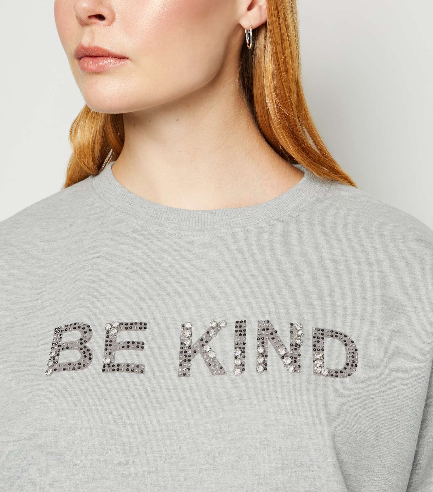 Grey Be Kind Embellished Slogan Sweatshirt Image 5