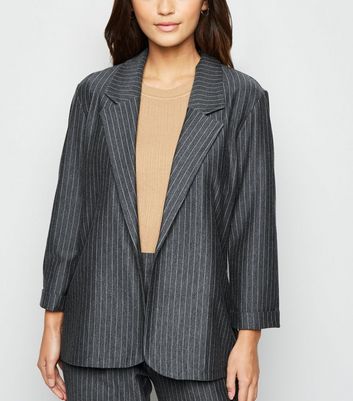 Petite Grey Pinstripe Long Jersey Blazer | New Look