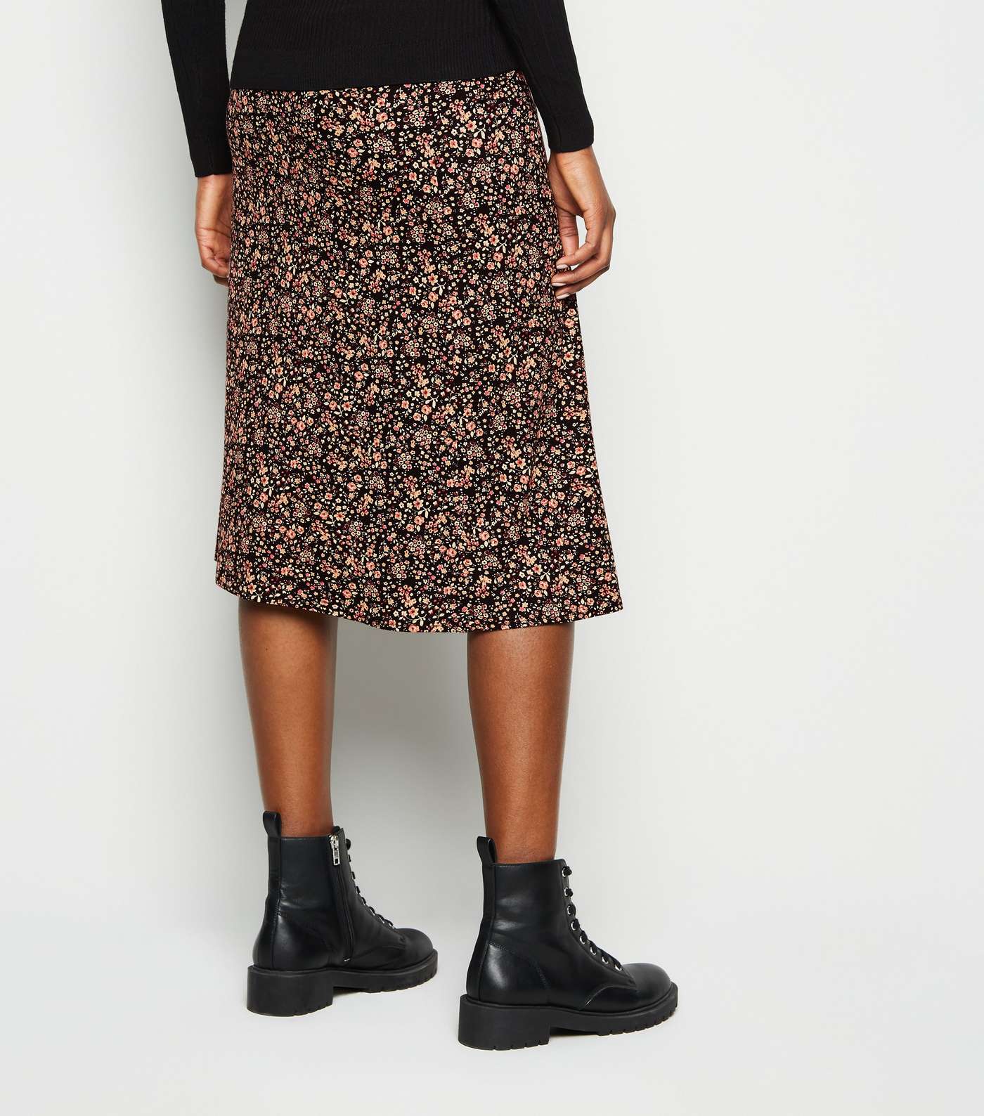 Maternity Black Floral Midi Skirt Image 3