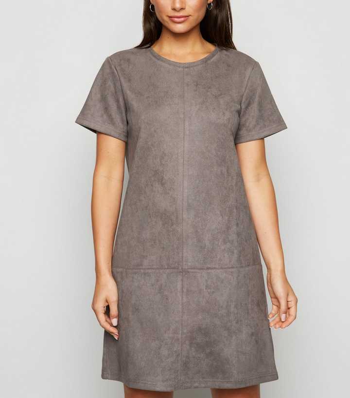 Petite Dark Grey Suedette Mini Dress | New Look