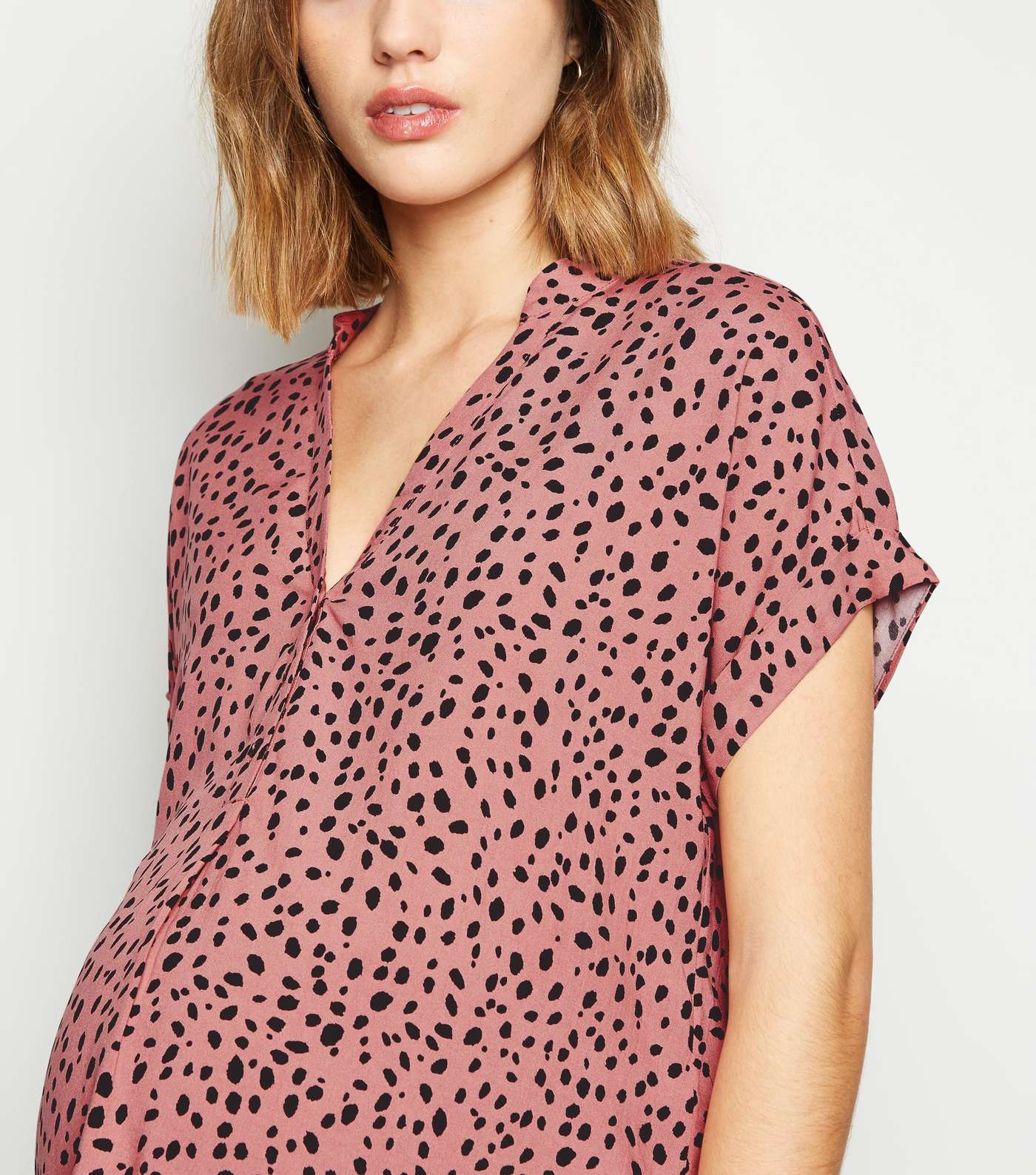 Maternity Pink Spot Print Button Up Shirt Image 5