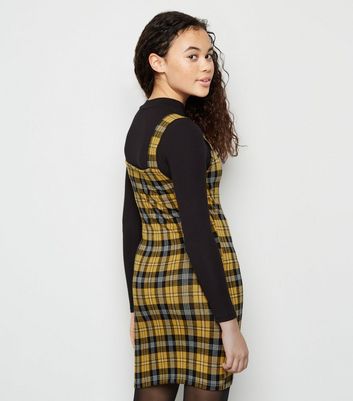 mustard check pinafore dress