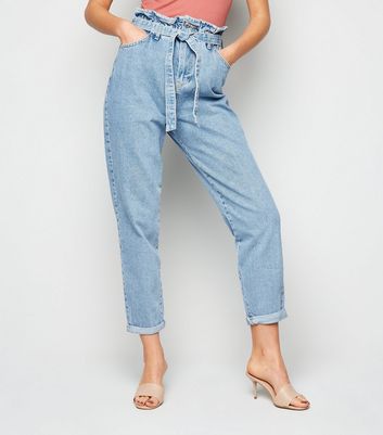 blue tie high waist tori mom jeans