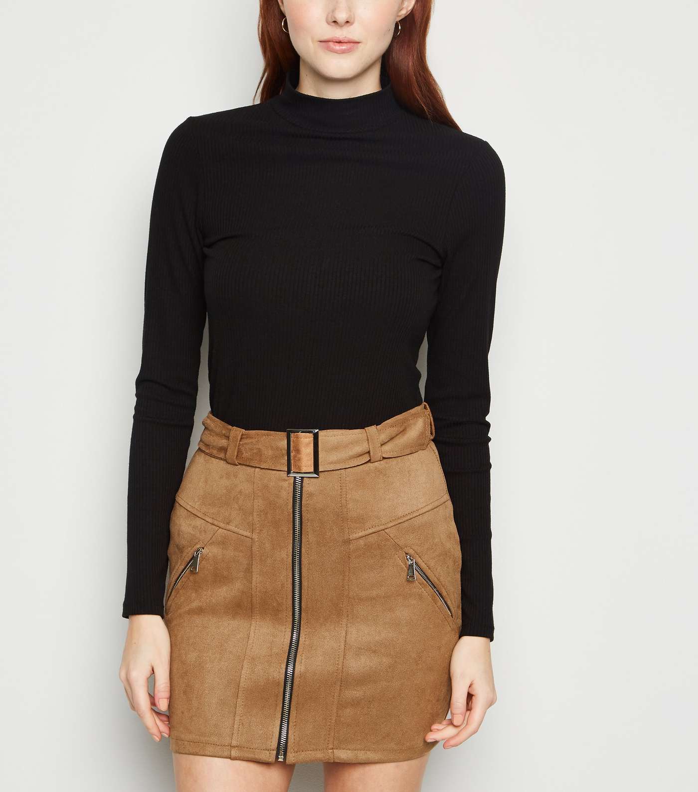 Urban Bliss Tan Suedette Belted Mini Skirt 