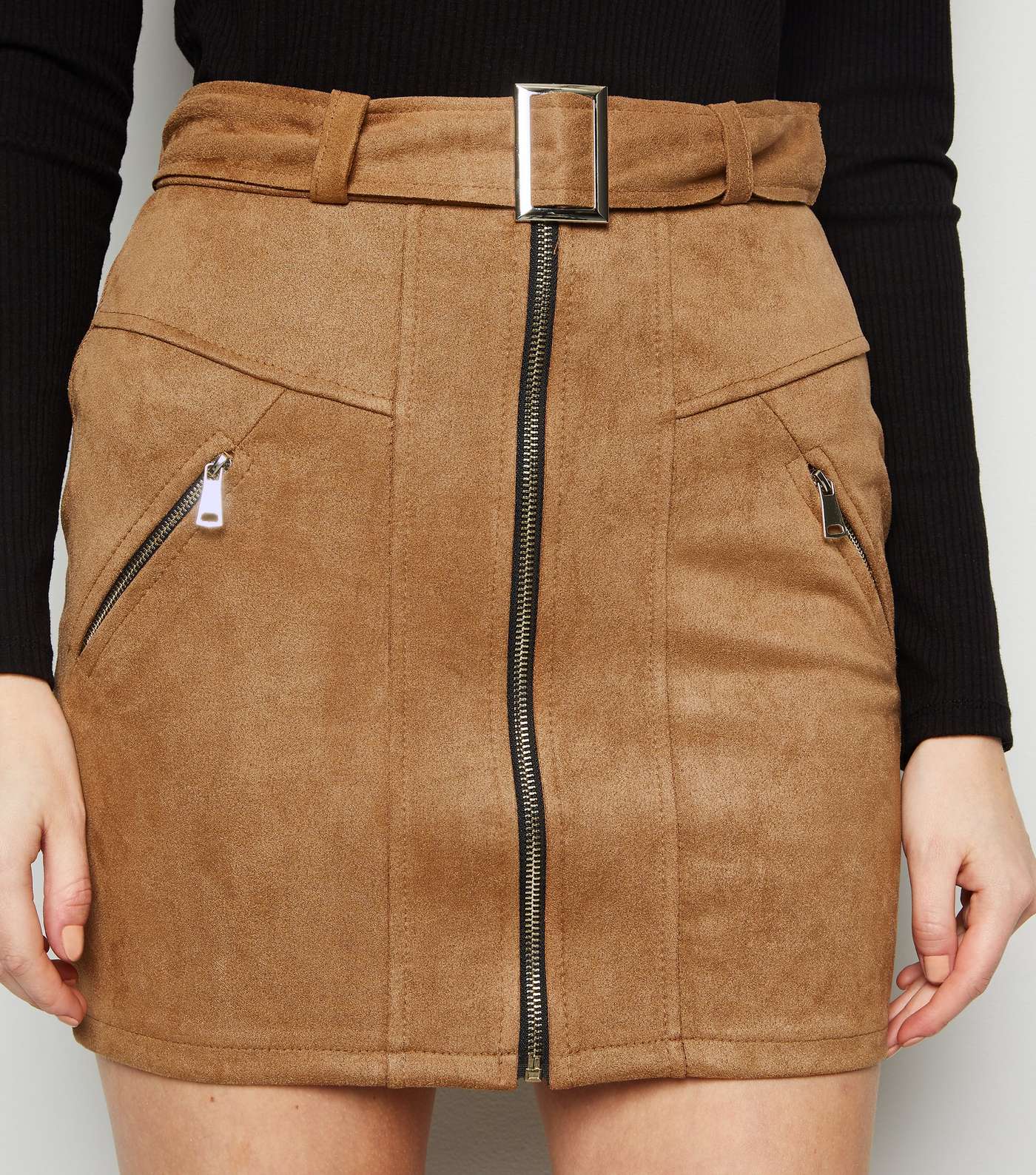 Urban Bliss Tan Suedette Belted Mini Skirt  Image 5
