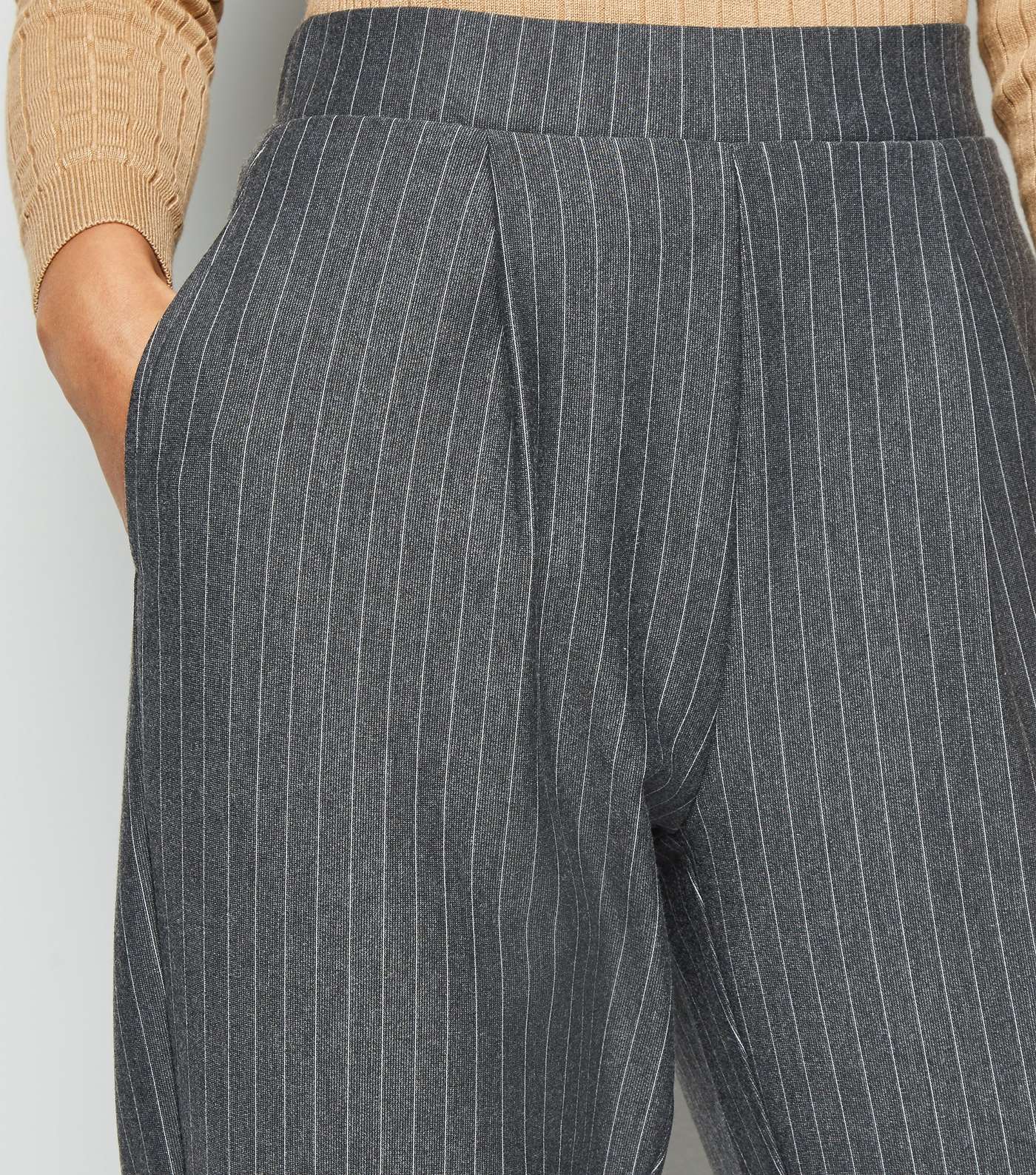 Petite Light Grey Pinstripe Trousers Image 5