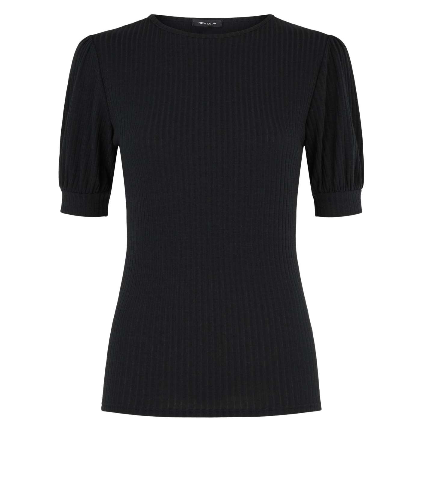 Black Ribbed Puff Sleeve Top Image 4