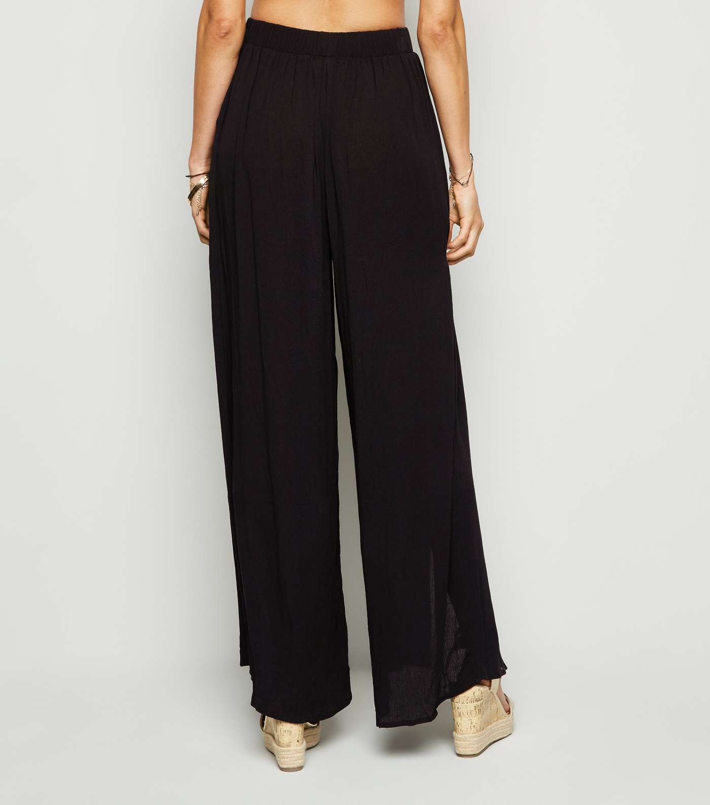 Black Split Front Belted Beach Trousers Image 3