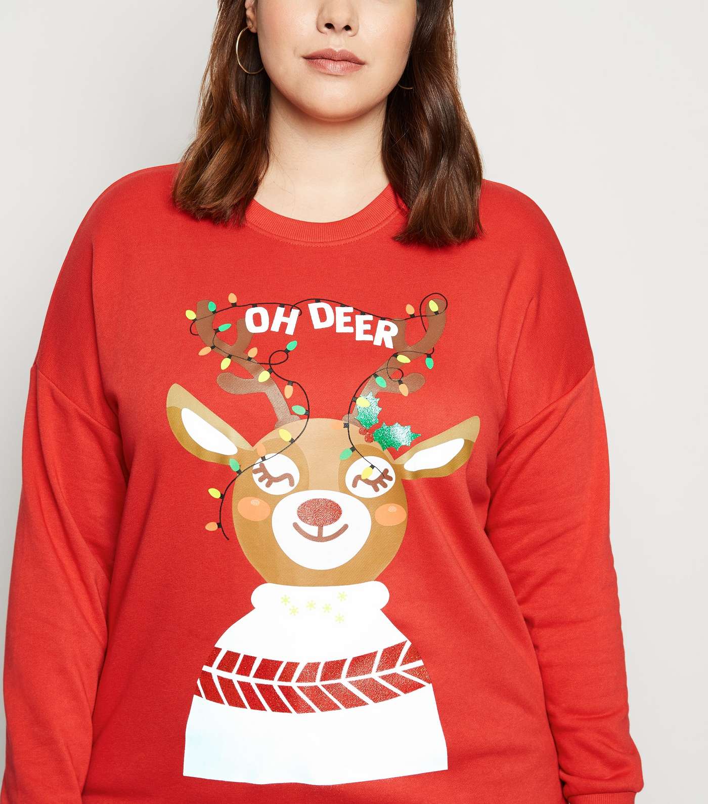 Curves Red Oh Deer Slogan Christmas Sweatshirt Image 5