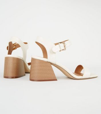 Image of Off White Faux Croc Flared Block Heel Sandals New Look